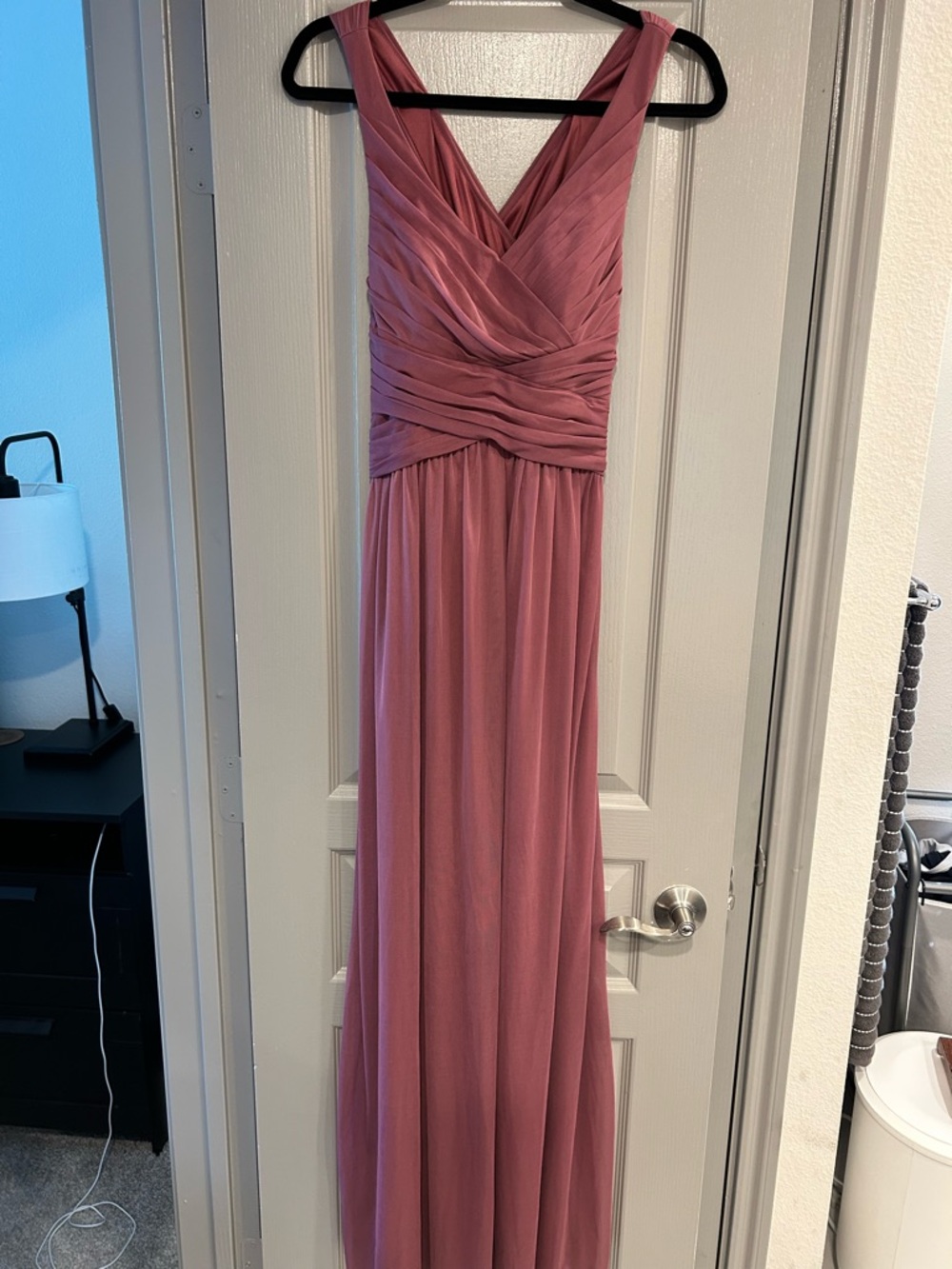 Dusty Rose V-Neck Pleated Bridesmaid Dress